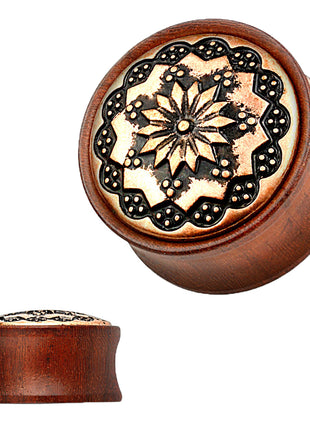 Ear Saddle Plug Rosewood Brown Lotus Blossom 