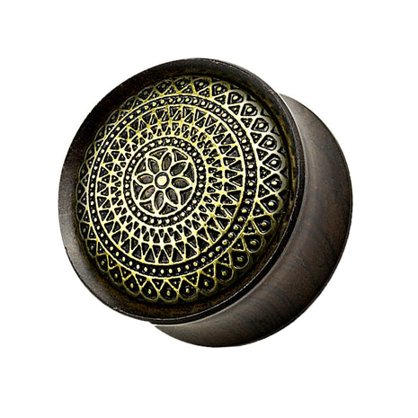 Ear Saddle Plug Ebony Black Grid Pattern Flower 