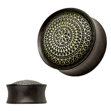 Ohr Sattel Plug Ebenholz Schwarz Gitter Muster Blume