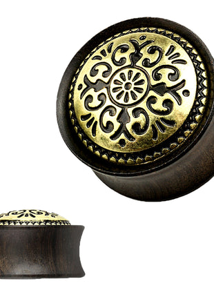 Ear Saddle Plug Ebony Black Antique Tribal Pattern 