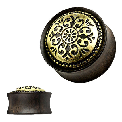 Ohr Sattel Plug Ebenholz Schwarz Antikes Stammes Muster