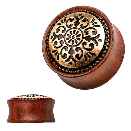 Ohr Sattel Plug Rosenholz Braun Antikes Stammes Muster