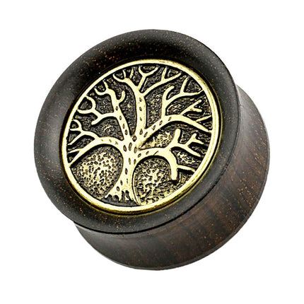 Flesh Plug Tunnel Holz Lebensbaum Antik Altgold Baum des Lebens