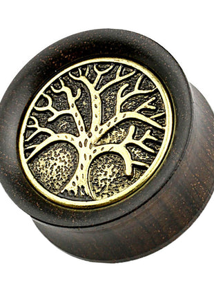 Flesh Plug Tunnel Wood Tree of Life Antique Old Gold Tree of Life 