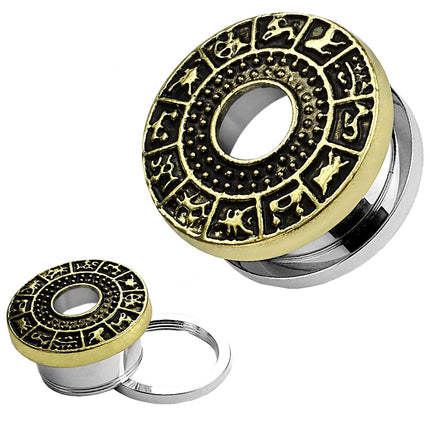 Ohr Plug Tunnel mit Sternzeichen aus Edelstahl Gold IP