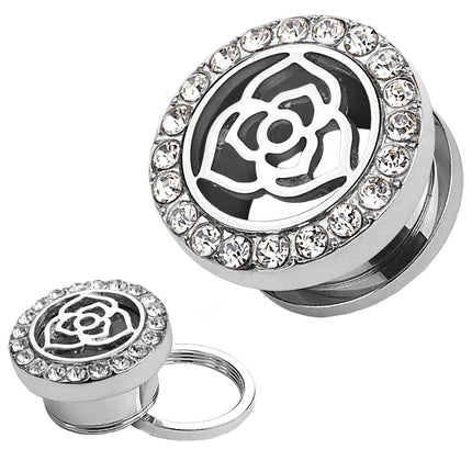 Ohr Plug Tunnel Vintage Rose Edelstahl mit Kristallen
