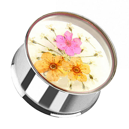 Flesh Ohr Plug Double Flared Sommer Blumen Pink & Gelb