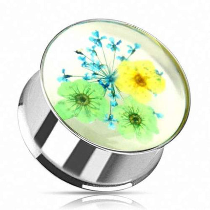 Flesh Ohr Plug Double Flared Sommer Blumen Grün & Gelb