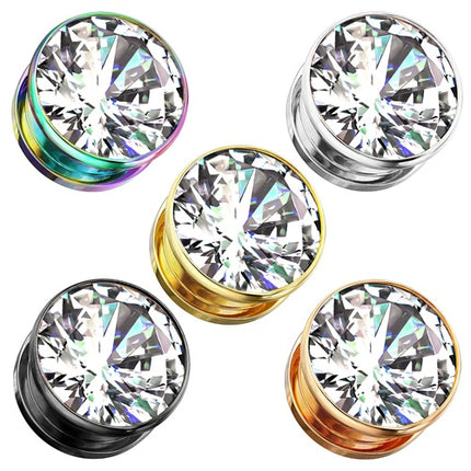 Ohr Plug Flesh Tunnel Piercing mit großen eingefassten klaren Kristall