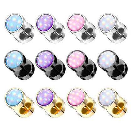 Fake Plug Piercing Hantel Ohrstecker Ohrring mit glänzenden Epoxy Stein