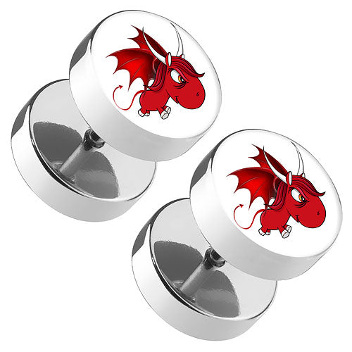 1 Paar Picture Ohr Fake Plug Motiv Teufel Einhorn Comic