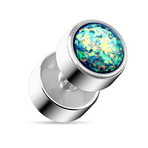 Fake Plug Ohr Piercing Ohrstecker mit Opal Glitter