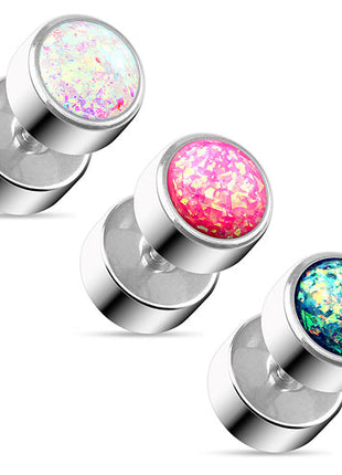 Fake Plug Ohr Piercing Ohrstecker mit Opal Glitter