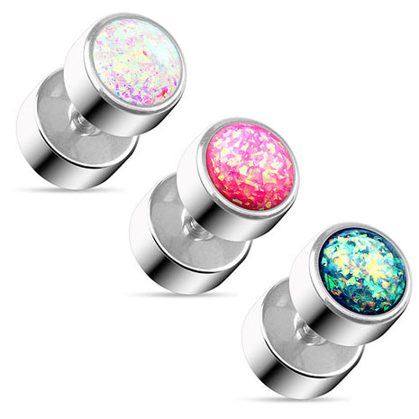 Fake Plug Ohr Piercing Ohrstecker mit Opal Glitter