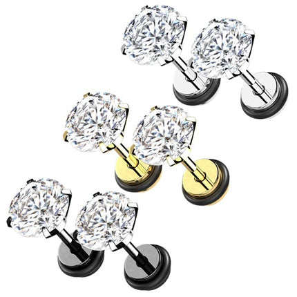 Fake Plug Piercing Ohrstecker Paar mit Zirkonia Kristall Innengewinde