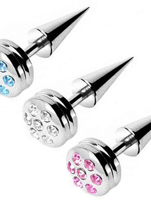 Fake Plug Piercing Ohrstecker Spike mit Kristallen