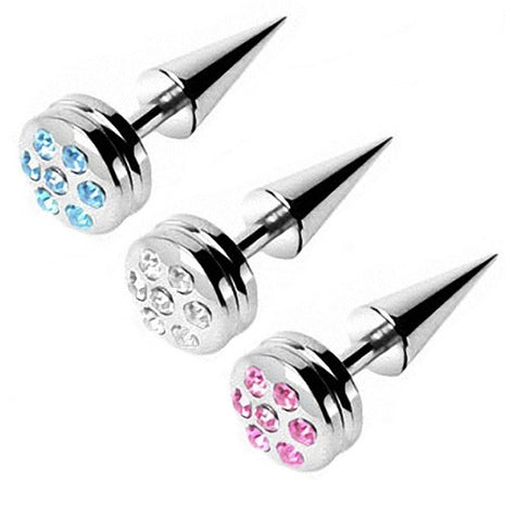 Fake Plug Piercing Ohrstecker Spike mit Kristallen