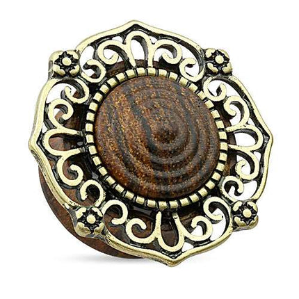 Flesh Ohr Holz Plug Tunnel Antik Altgold Tribal Schild Edel