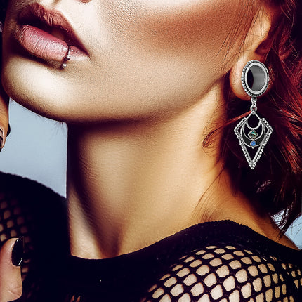 Flesh Ohr Tunnel Piercing mit Perlmutt Rombus Kristall Anhänger