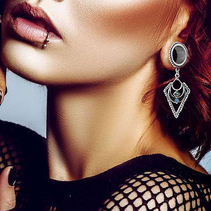 Flesh Ohr Tunnel Piercing mit Perlmutt Rombus Kristall Anhänger