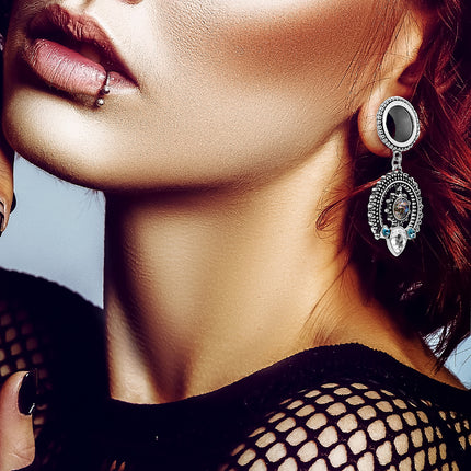 Flesh Ohr Tunnel Piercing mit ovalen Kristall Perlmutt Anhänger