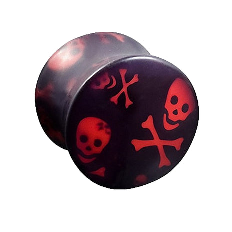 Flesh Ear Plug Double Flared Skull Red 