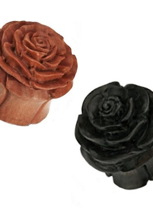 Wooden Ear Plug Flower Black Rose Brown