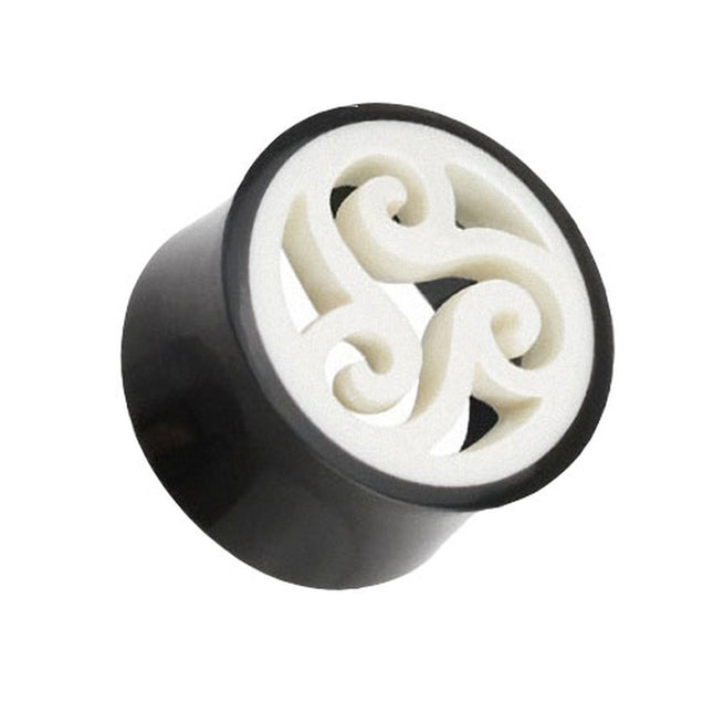 Flesh Tunnel Büffelhorn Schwarz Tribal Inlay Weiß