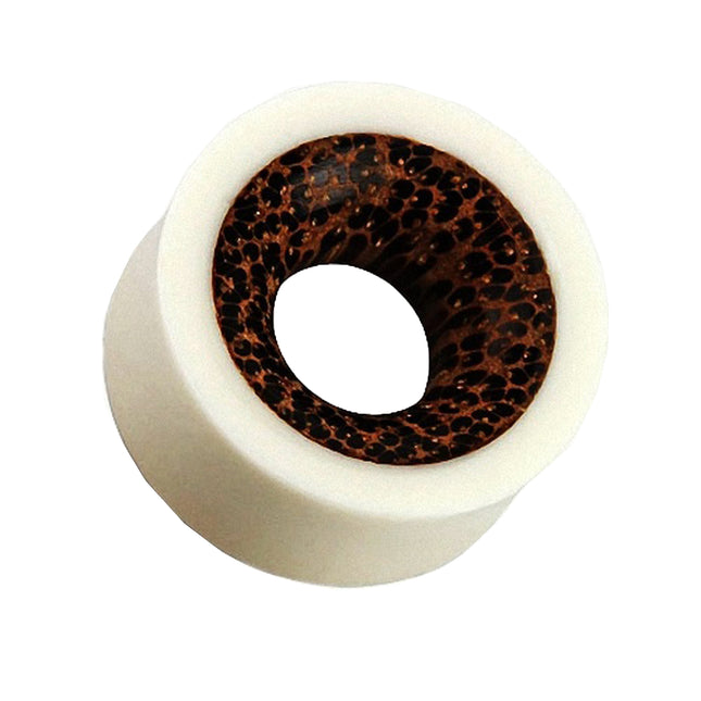 Flesh Tunnel Knochen Weiß mit Kokos Holz Inlay