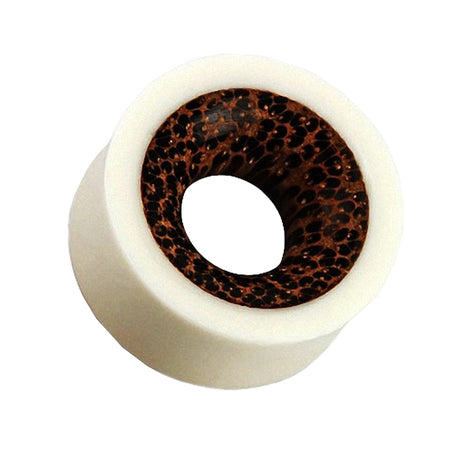 Flesh Tunnel Bone White with Coconut Wood Inlay 