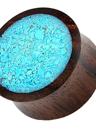 Ear Tunnel Plug Double Flared Wood Inlay Turquoise 