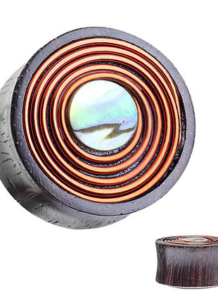 Ohr Plug Tunnel Sono Holz mit Perlmutt Perle und Kupferdraht