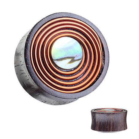 Ear Plug Tunnel Sono Wood with Mother of Pearl and Copper Wire 