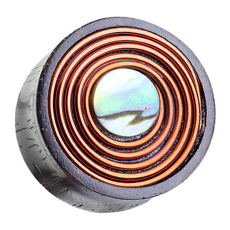 Ohr Plug Tunnel Sono Holz mit Perlmutt Perle und Kupferdraht