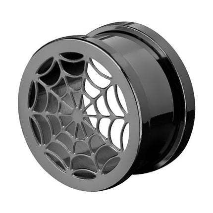 Flesh Tunnel Spinnennetz Edelstahl PVD Schwarz