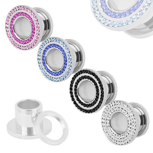 Flesh Schraub Ohr Tunnel Double Rillen Zirkonia