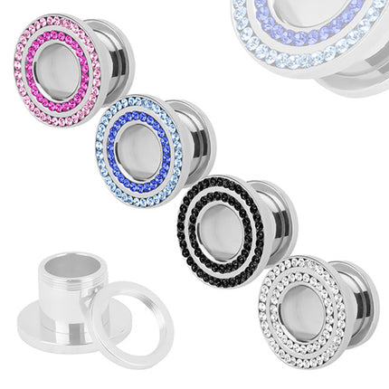 Flesh Schraub Ohr Tunnel Double Rillen Zirkonia