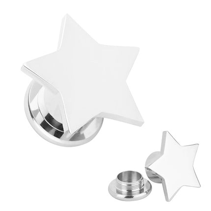 Flesh Ohr Schraub Plug Piercing Stern Silber