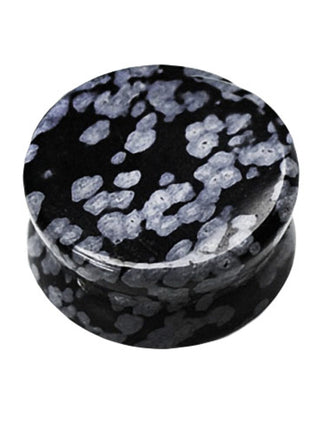 Flesh Plug made of Stone Double Flared Black Snowflakes 