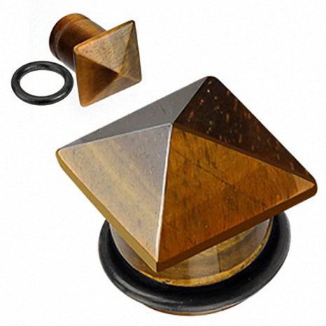 Ohr Plug aus Stein als Pyramide Braun