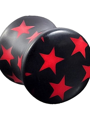 Flesh Ear Plug Double Flared Stars Red 