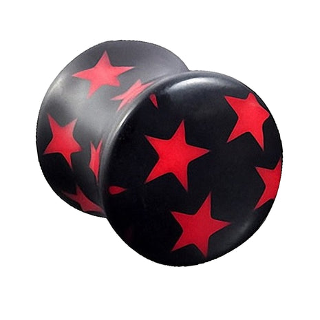 Flesh Ear Plug Double Flared Stars Red 