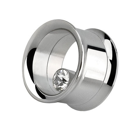 Flesh Tunnel Ohr Piercing Double Flared mit runden eingefassten Kristall