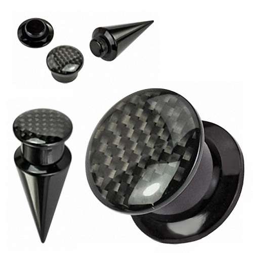 Flesh Schraub Plug + Dehnstab "2 in 1" Schwarz Carbon