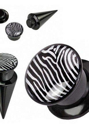 Flesh Ear Plug + Stretching Rod "2 in 1" Black Zebra 