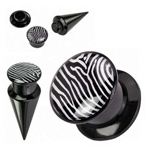 Flesh Ohr Plug + Dehnstab "2 in 1" Schwarz Zebra