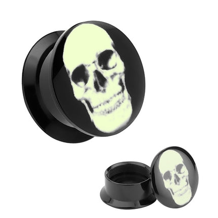 Flesh Tunnel Logo Plug Glow in the Dark Totenkopf