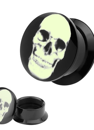 Flesh Tunnel Logo Plug Glow in the Dark Totenkopf