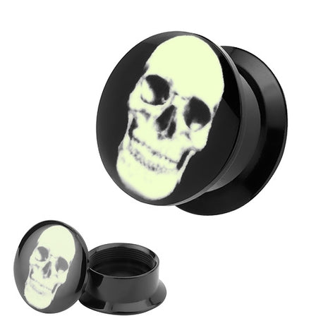 Flesh Tunnel Logo Plug Glow in the Dark Totenkopf