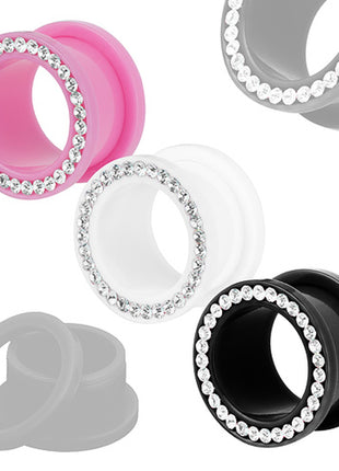 Flesh Ear Tunnel Plastic with Clear Crystals 